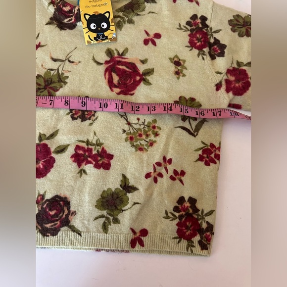 Twiggy Vintage Lambswool Rabbit Fur Green Red Rose Print Cropped Soft Sweater M - Picture 14 of 15